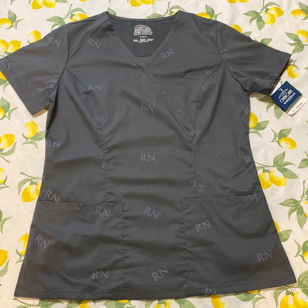 Small scrub top gray RN NWT
